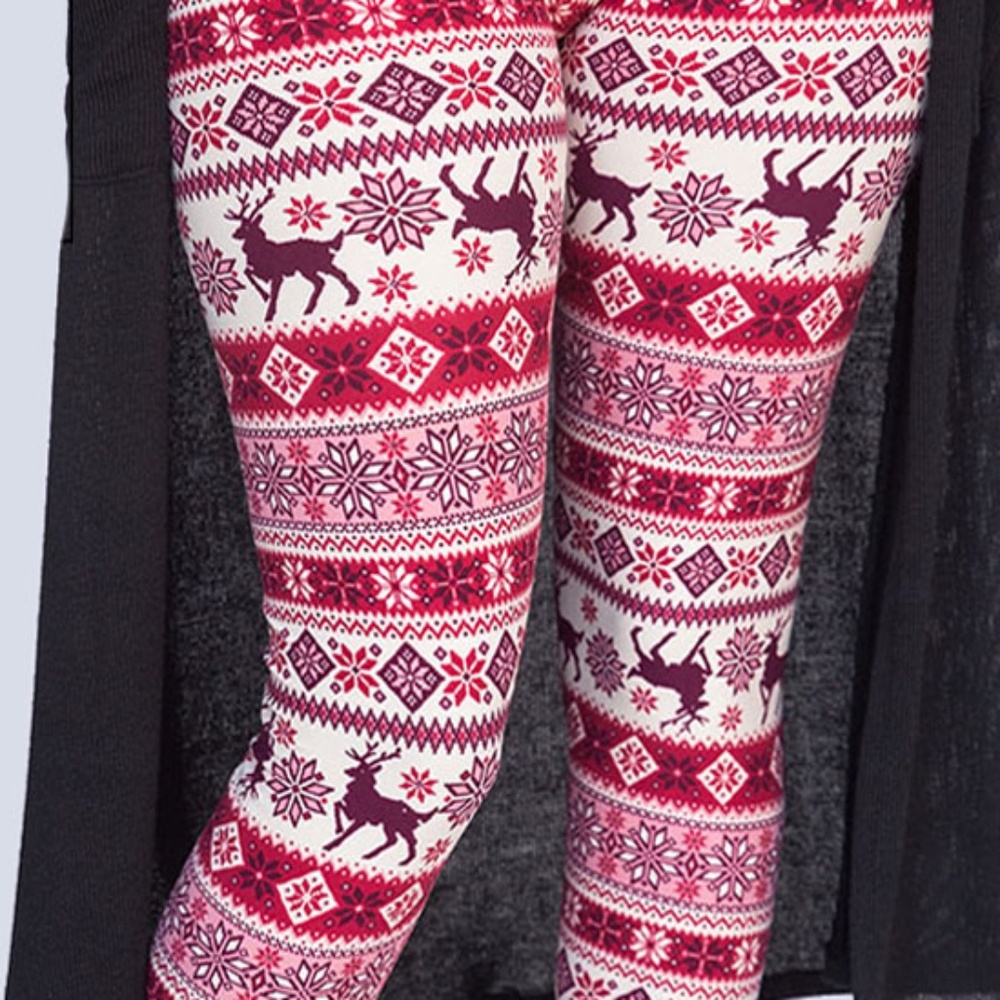 Agnes & Dora Adult S/M Leggings Fair Isle Reindeer In Red NWT with Dust Bag